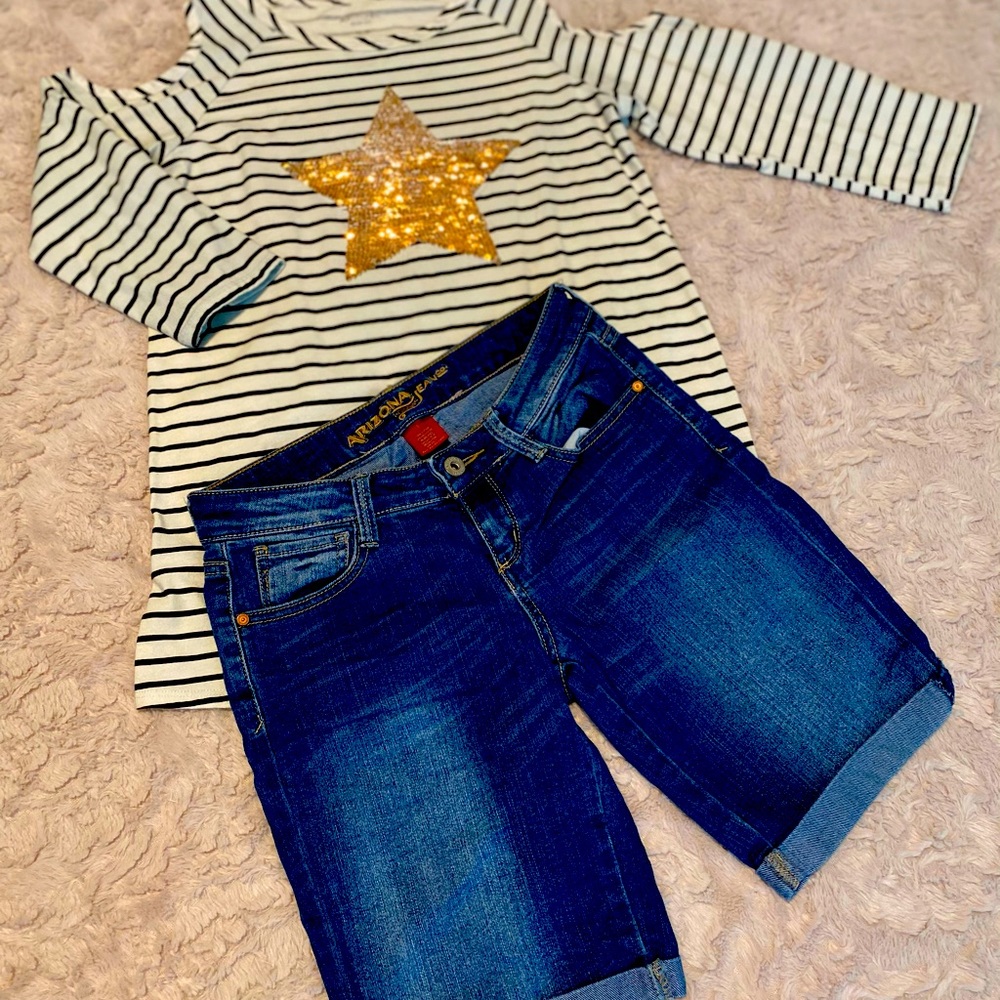 Arizona brand peekaboo top and Bermuda shorts